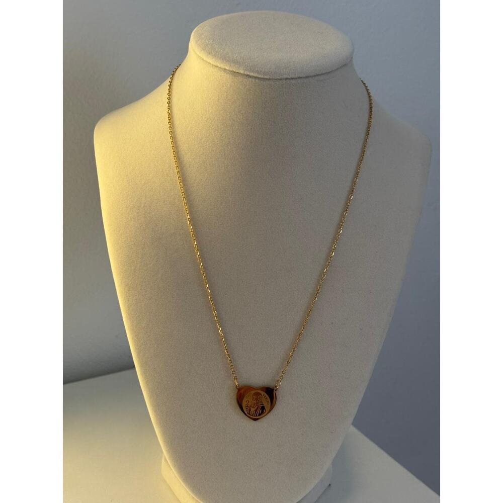 Gold Heart Saint Necklace Religious Pendant Stainless Steel Charm Gift - Picture 4 of 4